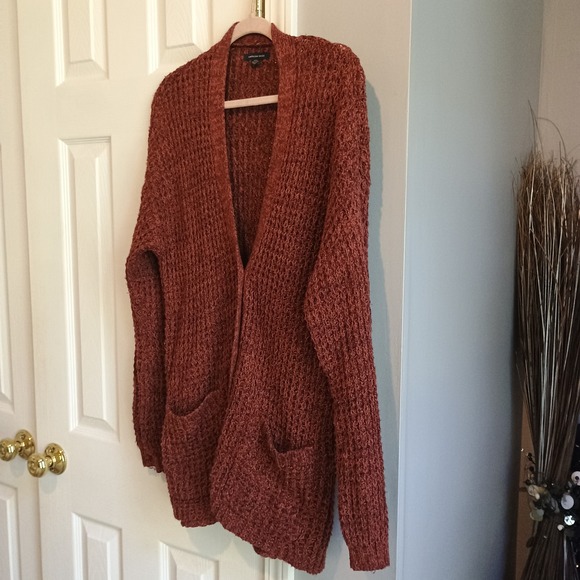 American Eagle Womens Medium Knit Cardigan Sweater Brown Long Sleeve Pockets - Picture 6 of 11